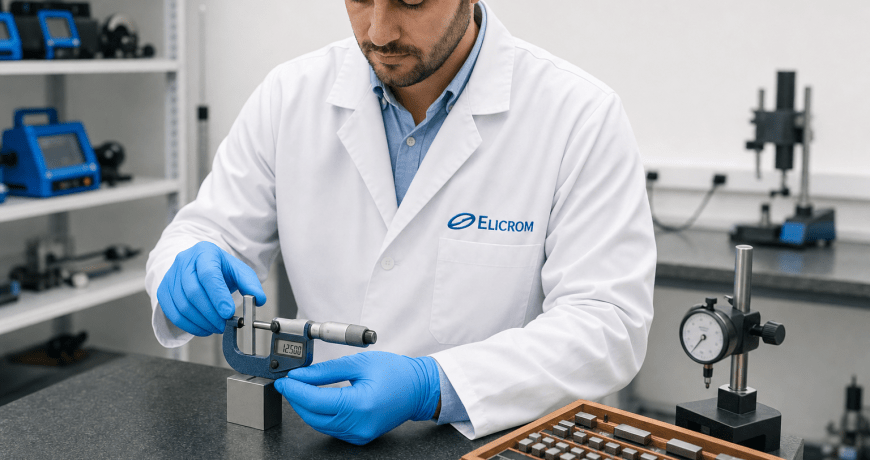 ELICROM Perú micrómetros destacada - ELICROM Técnico ELICROM calibrando micrómetro