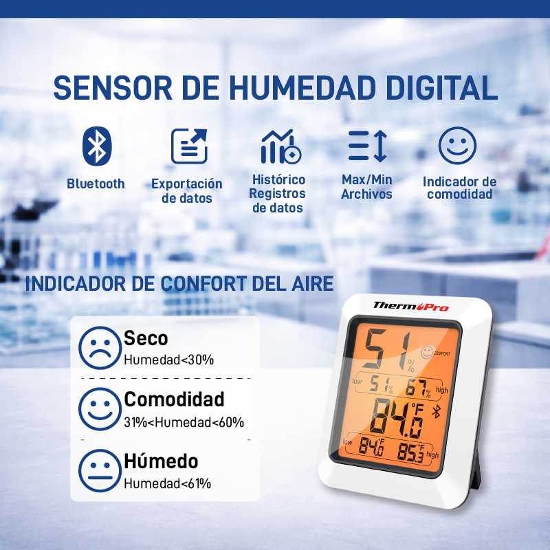 Termohigrómetro digital para interiores y monitor de humedad con bluetooth - ELICROM